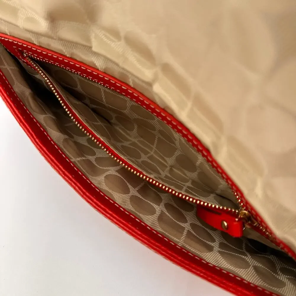 Kate Spade Red Leather Square Studded Flap Clutch